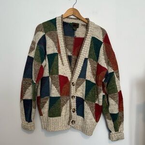 boston traders vintage geometric grandpa button down knit cardigan sweater